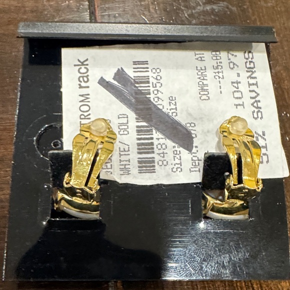 Kenneth Jay Lane Gold and White Clip-On Earrings - Picture 2 of 2